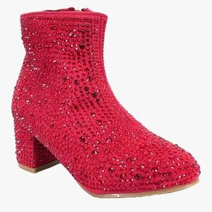 ABSOLEX Girle's Rhinestone Round Toe Block Chunky Low Heel Ankle Booties